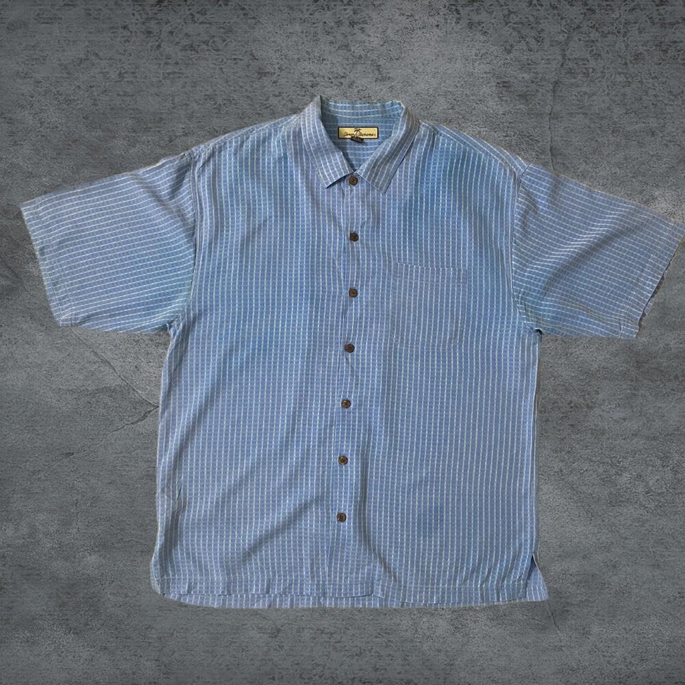 Tommy Bahama Shirt Men's Short Sleeve Blue Plaid Faded Casual X Large